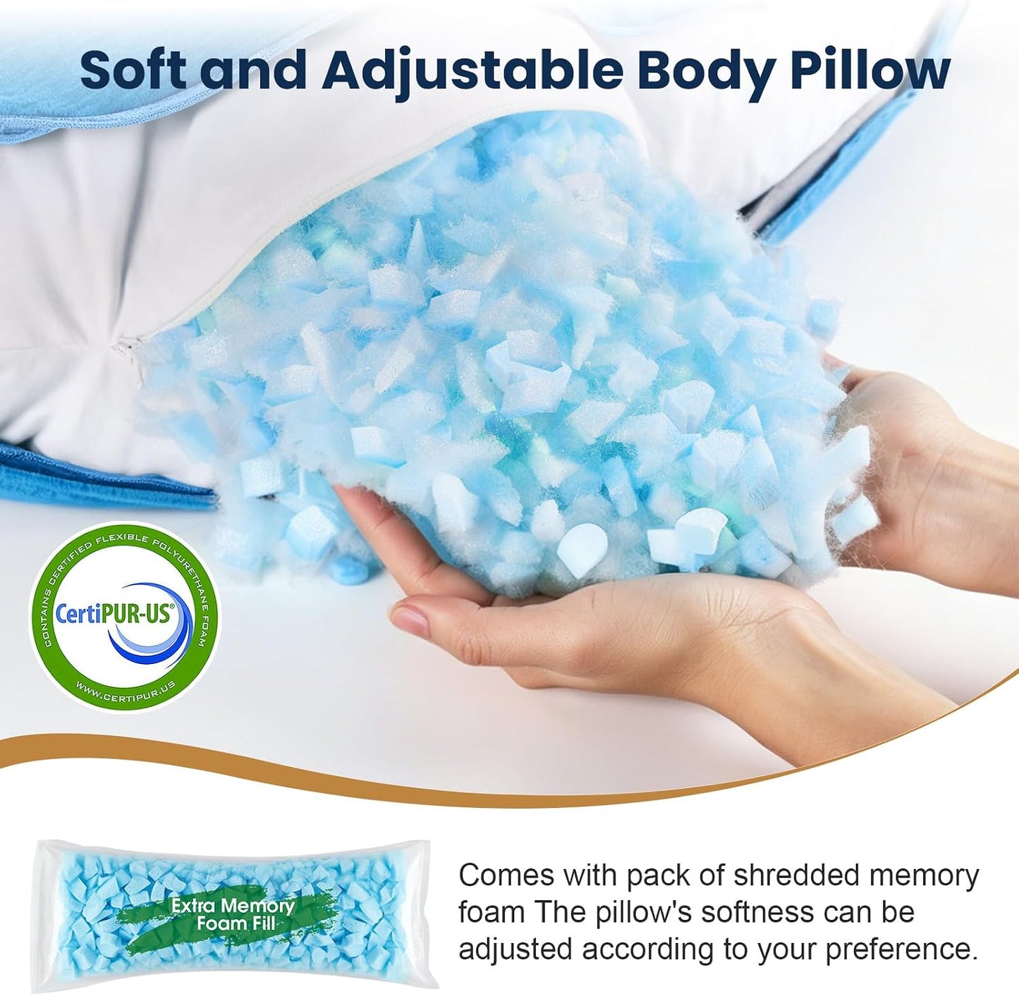 TranquilRelax C Shaped Body Pillow for Side Sleepers, Memory Foam Long Pillow for Leg, Hip & Back Support, Soft Washable Cover,Grey-47"*10"