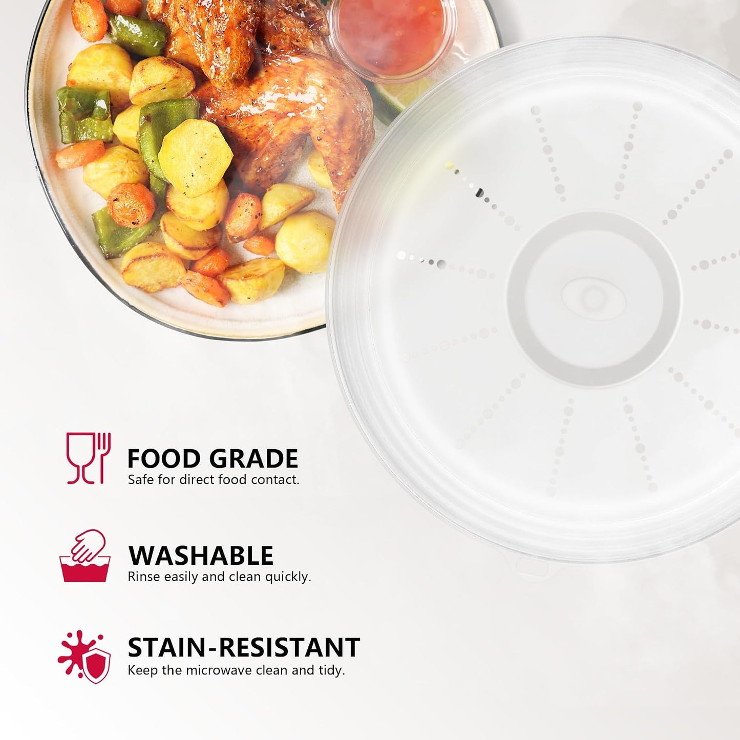 WVM Microwave Splatter Cover Vented for Food with Hook Hole, Splatter Guard & Colander Kitchen Gadget for Food, Meal Prep, Grey