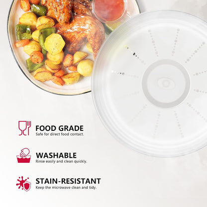 WVM Microwave Splatter Cover Vented for Food with Hook Hole, Splatter Guard & Colander Kitchen Gadget for Food, Meal Prep, Grey