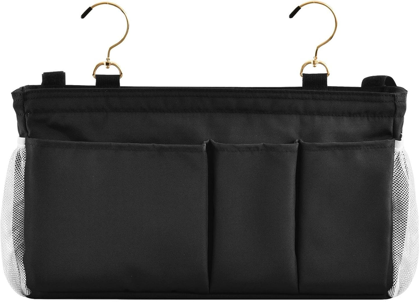 Black Bedside Caddy Storage Bag Bedside Organizer for Bed Rails College Dorm Room Organizer Caddy Hanging Shelf 6 Pockets with Hooks for Drinks Magazine Phone Holder