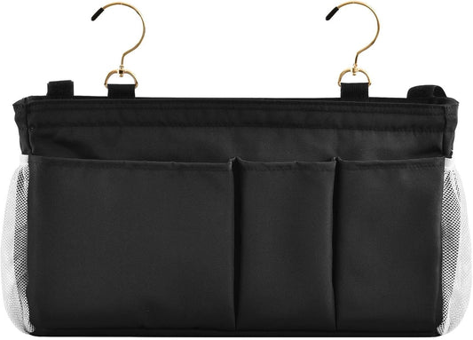 Black Bedside Caddy Storage Bag Bedside Organizer for Bed Rails College Dorm Room Organizer Caddy Hanging Shelf 6 Pockets with Hooks for Drinks Magazine Phone Holder