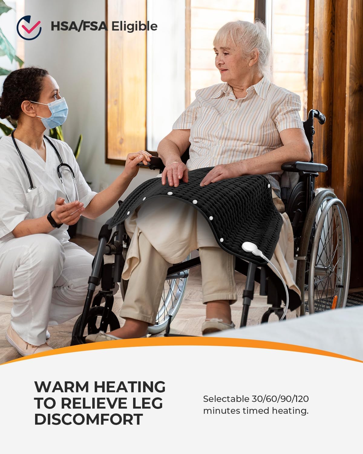 CooCoCo FSA Eligible HSA Hip Heating Pad for Hip and Sciatica Pain Relief | Heated hip brace, 6 heat levels, 4 timers, adjustable wearable fit, soft plush lining for hip, thigh, buttock and lower back
