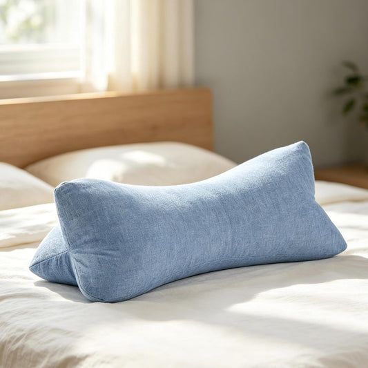 Buckwheat Neck Pillow, Cervical Neck Roll Bolster Pillow for Pain Relief, Washable Cover, Firm Neck Support Ideal for Back Side Sleepers, Office Lunch Break, Blue 15 X 5 Inches