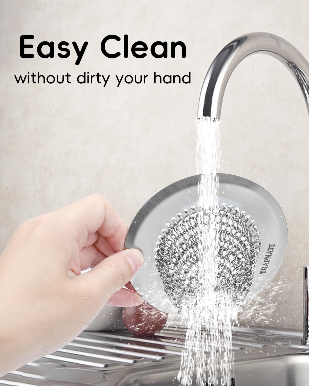 Reversible Kitchen Sink Drain Strainer Basket, Fits Sink & Garbage Disposal | Fast Drainage, Anti-Slip, Easy Clean, Anti-Clogging, Rust-Proof, Large Capacity, Universal 4.4-Inch, Patented Chain Mesh