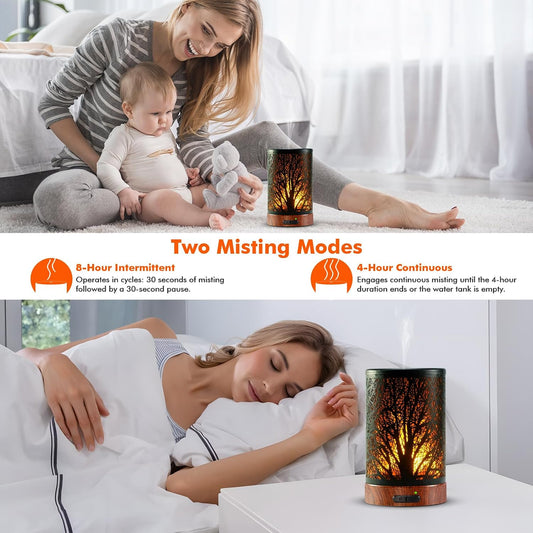 Aromatherapy Essential Oil Diffuser for Home - 100ml Black Ultrasonic Diffuser with Dynamic Flame Light, Metal Cool Mist Aroma Diffuser for Essential Oils & Auto Shut-Off Protection