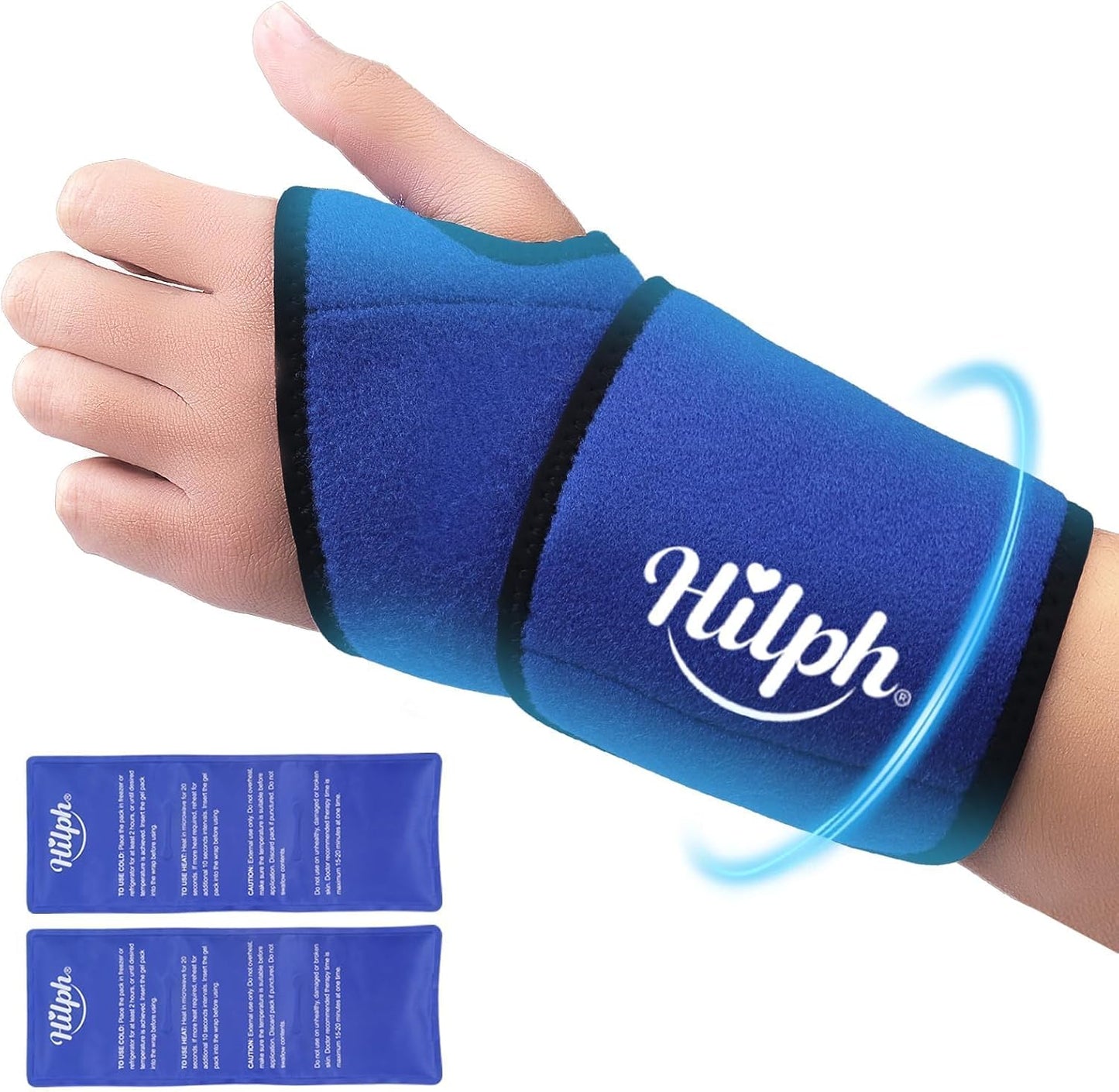 Hilph Wrist Ice Pack Wrap, Carpal Tunnel Relief Wrist Brace with Gel Pack | FSA Eligible HSA, Reusable Hot Cold Compress for Hand Injuries, Arthritis, Tendonitis, Surgery Recovery, Post-Workout, Blue