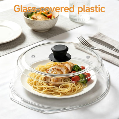 10" Tall Glass Microwave Splatter Cover with Silicone Handle, Borosilicate Glass Microwave Cover for Food, 2 Steam Vents, Dishwasher Safe & BPA-Free