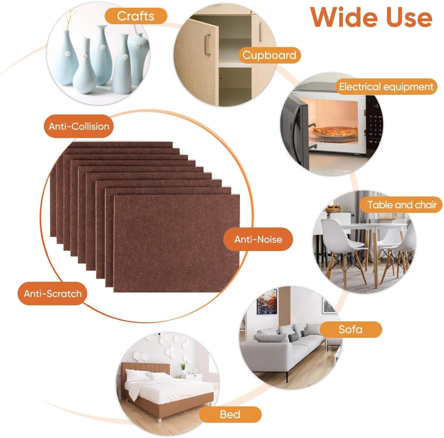 Felt Furniture Pads 10pcs 8" x 6" Adhesive Large Felt Pads, Cuttable | Chair Leg Pads, Hardwood Floor Protectors for Furniture, Black