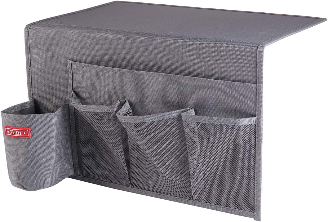 Zafit 5 Pockets Bedside Caddy, Bedside Storage Organizer for Water Bottles, Magazines, Phone, Glasses (5 Pockets-Grey)