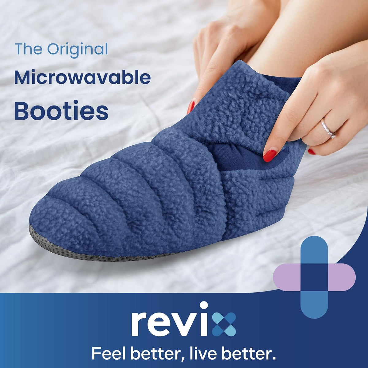 REVIX Microwavable Booties for Cold Feet, Heated Slippers, Navy S