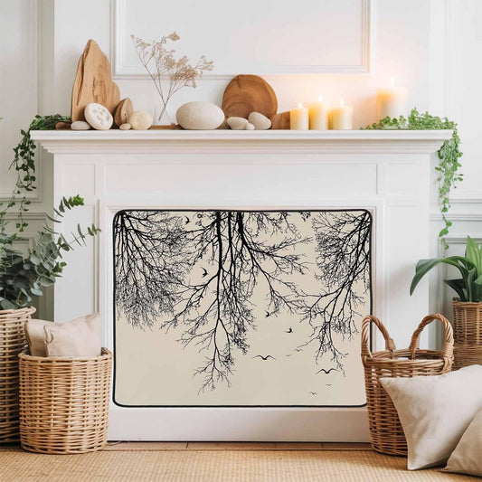 Magnetic Fireplace Cover Tree Branches Bird Fireplace Screen Decorative Brown Black Twigs Deadwood Insulation Fireplace Blocker Save Energy Fireplace Draft Stopper Covers for Living Room 45x34 Inch