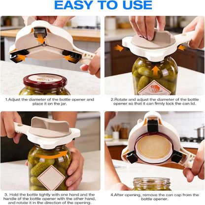 4-in-1 Heavy Duty Jar Opener for Seniors and Weak Hands – Ergonomic Manual Bottle Opener for Small to Large Lids – Multifunction Kitchen Tool for Arthritic Hands, Beer, Sauces & Canned Goods