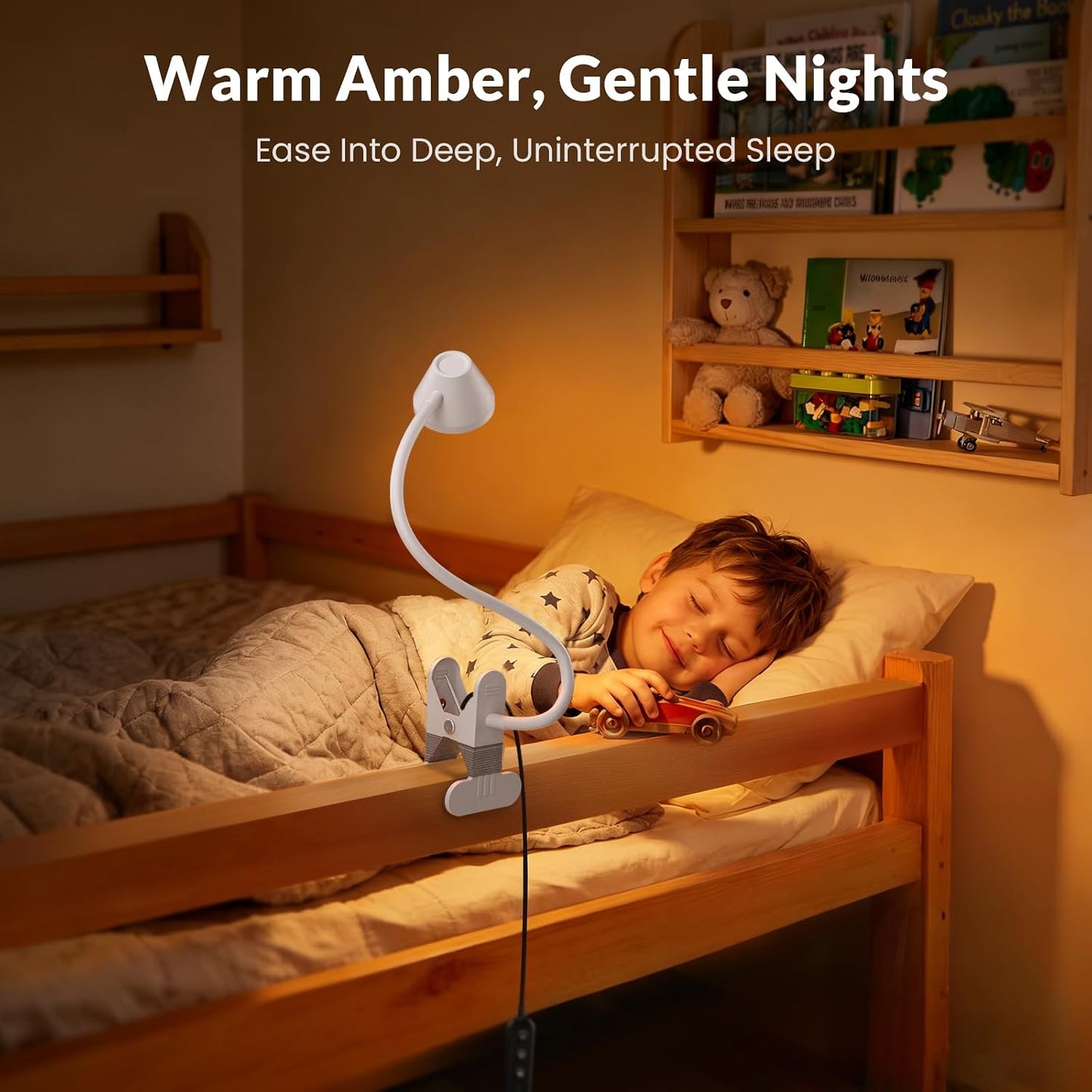 LEPOWER Clip on Light, Reading Lights for Books in Bed, 400LM, RG0 Eye-Care | 5 Colors & Stepless Dimming, Amber Glow Light & Auto Timer, Up to 2.3" Strong Clamp with Adapter for Headboard, Bedside, Desk