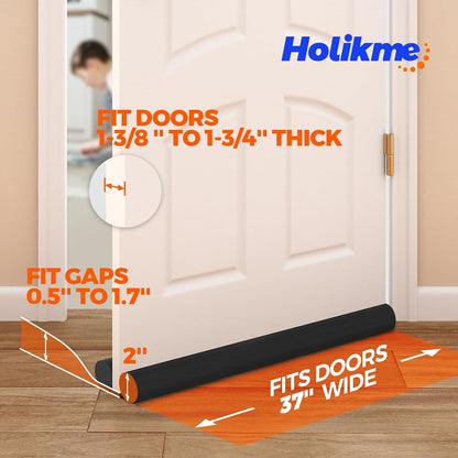 Holikme Door Draft Stopper Weather Stripping Adjustable Door Sweeps, Black | Draft Stopper for Bottom of Door Gap Filler, Windproof Seal, Easy Install, Block Noise, Cold Air, Light, Dust & Drafts