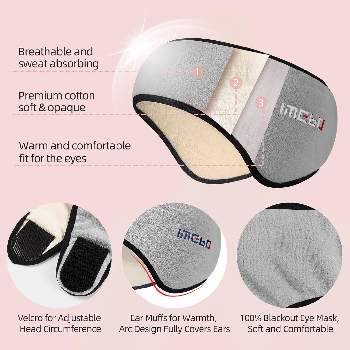 Sleep Mask, Eye Mask for Sleeping with Heads Adjustable, Earmuffs for Sleep for Men & Women, 2 in 1 Ear Mask and Blindfold, Soft Dual-Sided All-Season Eye Cover for Side Sleepers (Black)