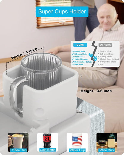 Silicone Couch Cup Holder, VIENFUT Anti-Spill Anti-Slip Sofa Armrest Tray BPA-Free, Dirt-Resistant Silicone Couch Arm Tray for Remote, Snacks, Cellphone and iPad, Gift for Family, Friend (Black)