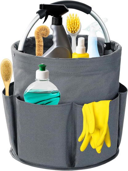 Cleaning Caddy with Handle, 17L Foldable Cleaning Supplies Organizer, Portable Storage Basket, Cleaning Supply Caddy, Multifunctional Cleaning Bucket Bag for Garden, Home, Kitchen (Black)