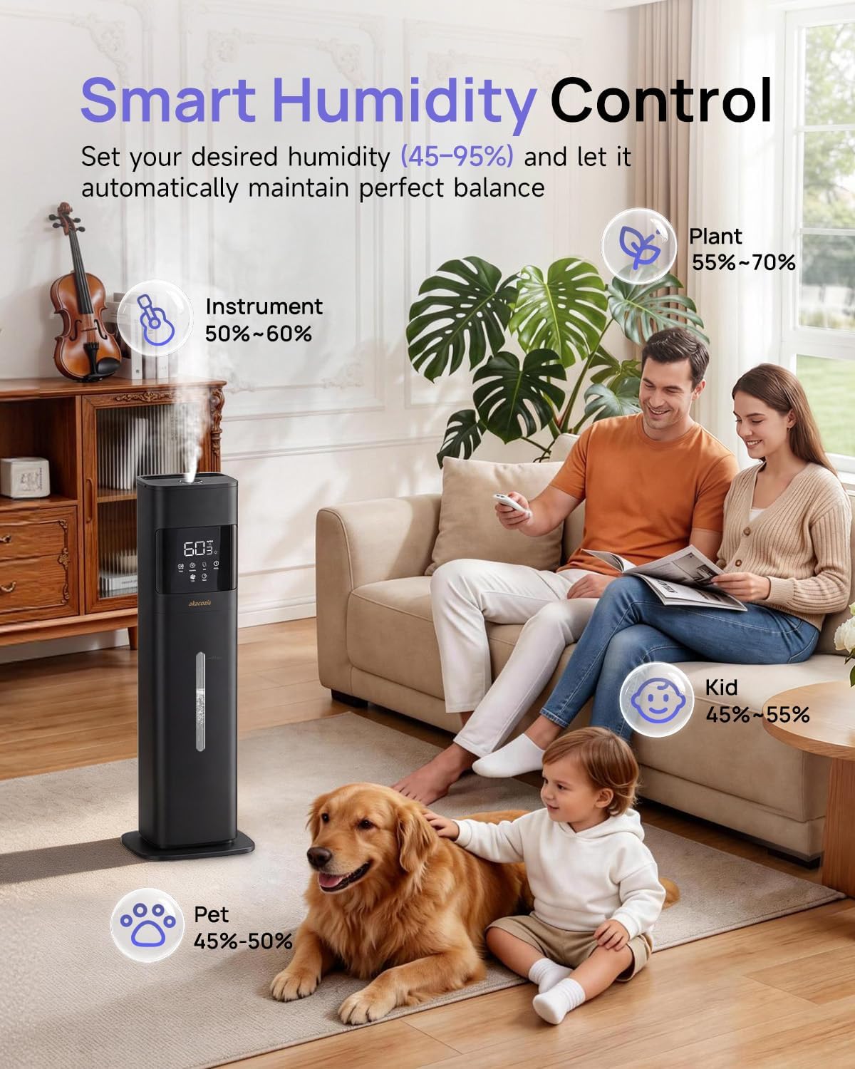 Humidifier Large Room, 2.1Gal/8L Cool Mist Humidifiers for Bedroom 500 sq ft, Humidifiers for Home with Essential Oil Diffuser, Top Fill Quiet Humidifier for Baby Nursery Office Plants, Black