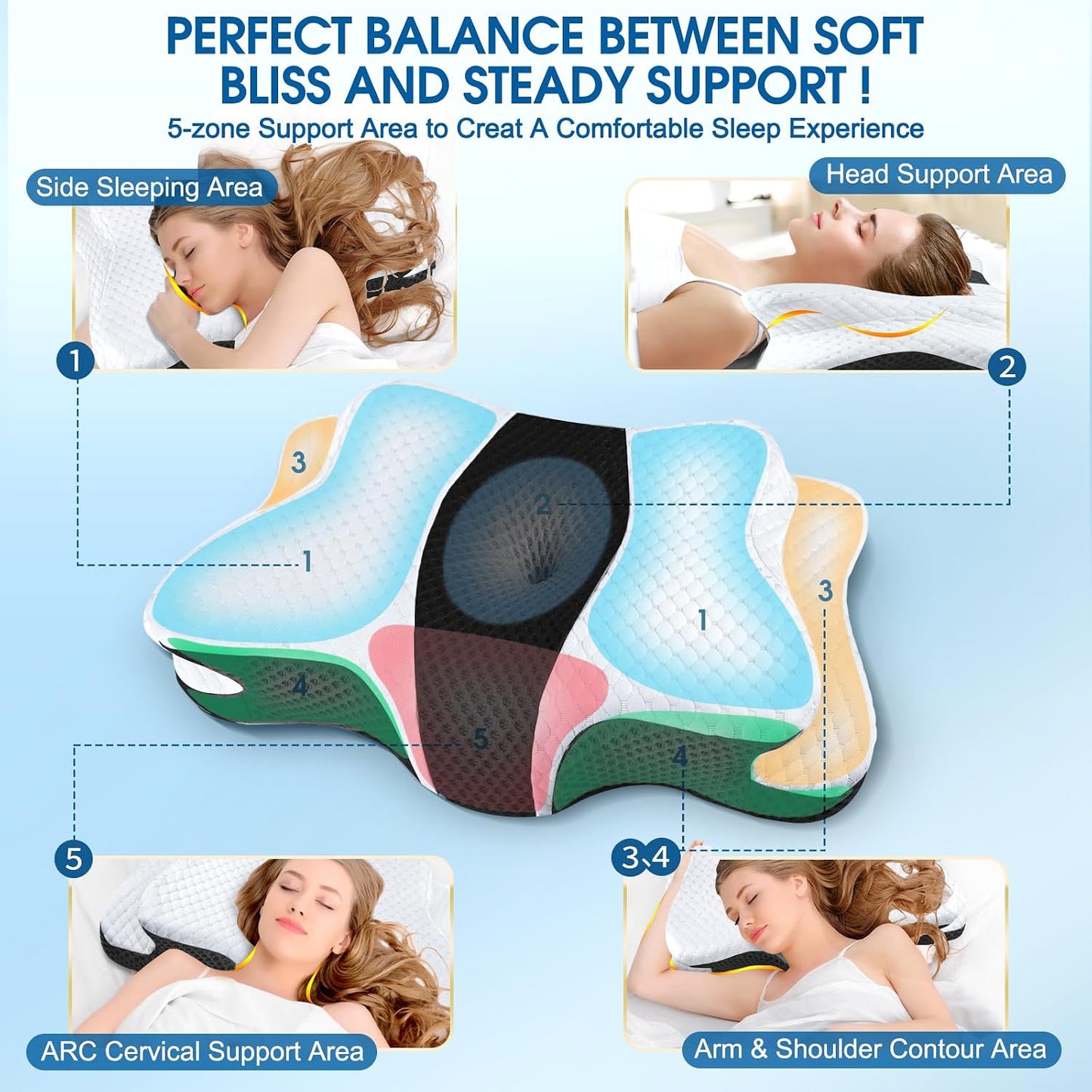CHxxy Memory Foam Pillows, Cervical Pillow for Neck & Shoulder Pain Relief | Ergonomic Contour Bed Pillow, Soft for Side Sleep Stomach Sleeping and Back Sleeper-Queen Size&Grey