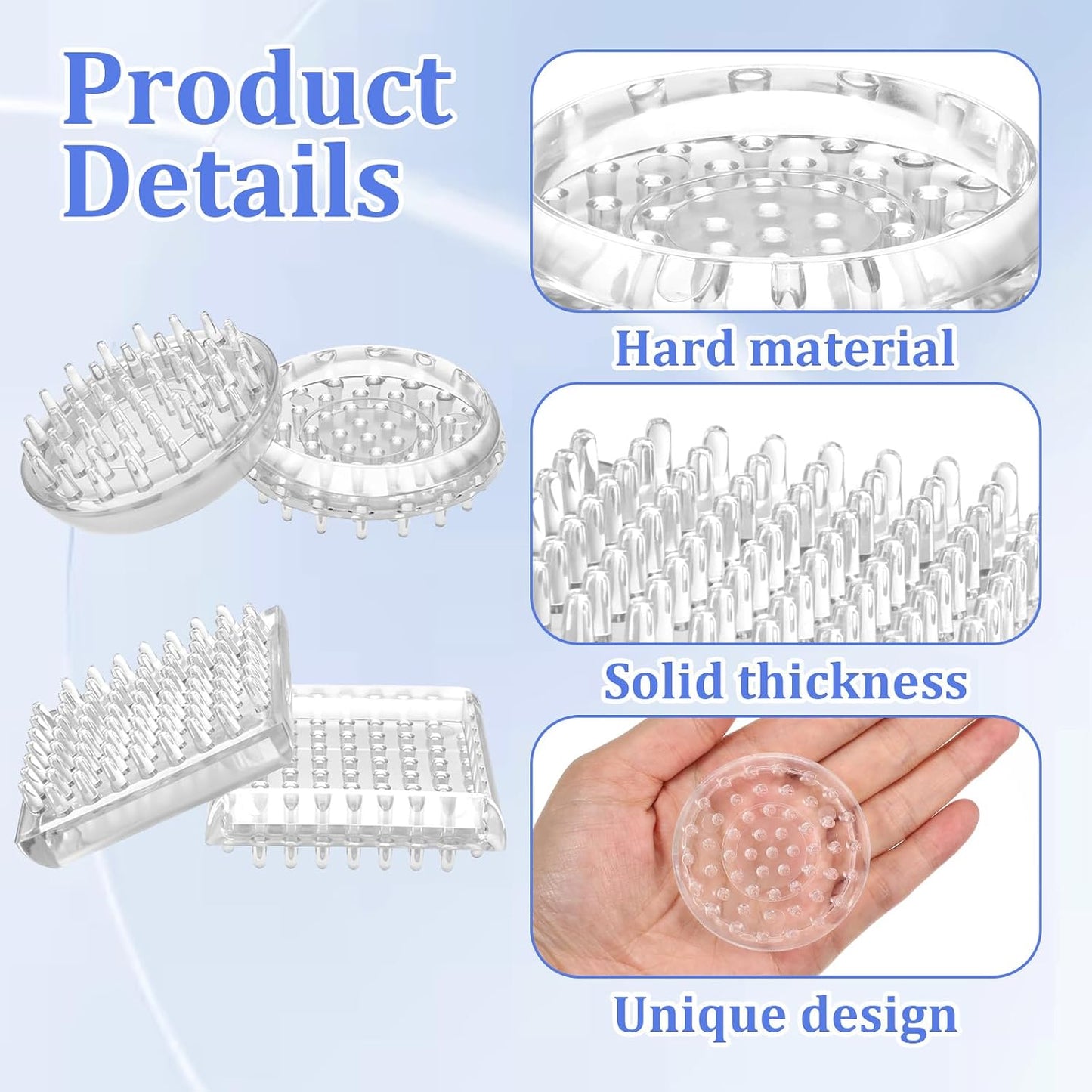 JJUNW 32Pcs Carpet Protector, Spiked Plastic Caster Cups Clear Round and Square Spiked Furniture Cups for Chair, Table, Sofa, Bookcases Furniture