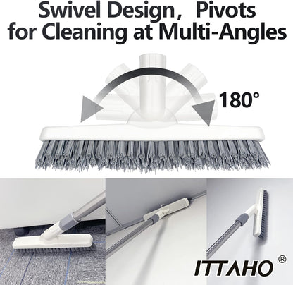 2 Pack Grout Brush with Long Handle, 56.5'' Swivel Grout Cleaning Brush,V-Shape Grout Scrub Brush, Extendable Handle Grout Cleaner Brush for Tile Floors，Bathroom,Baseboard,Shower,Corner
