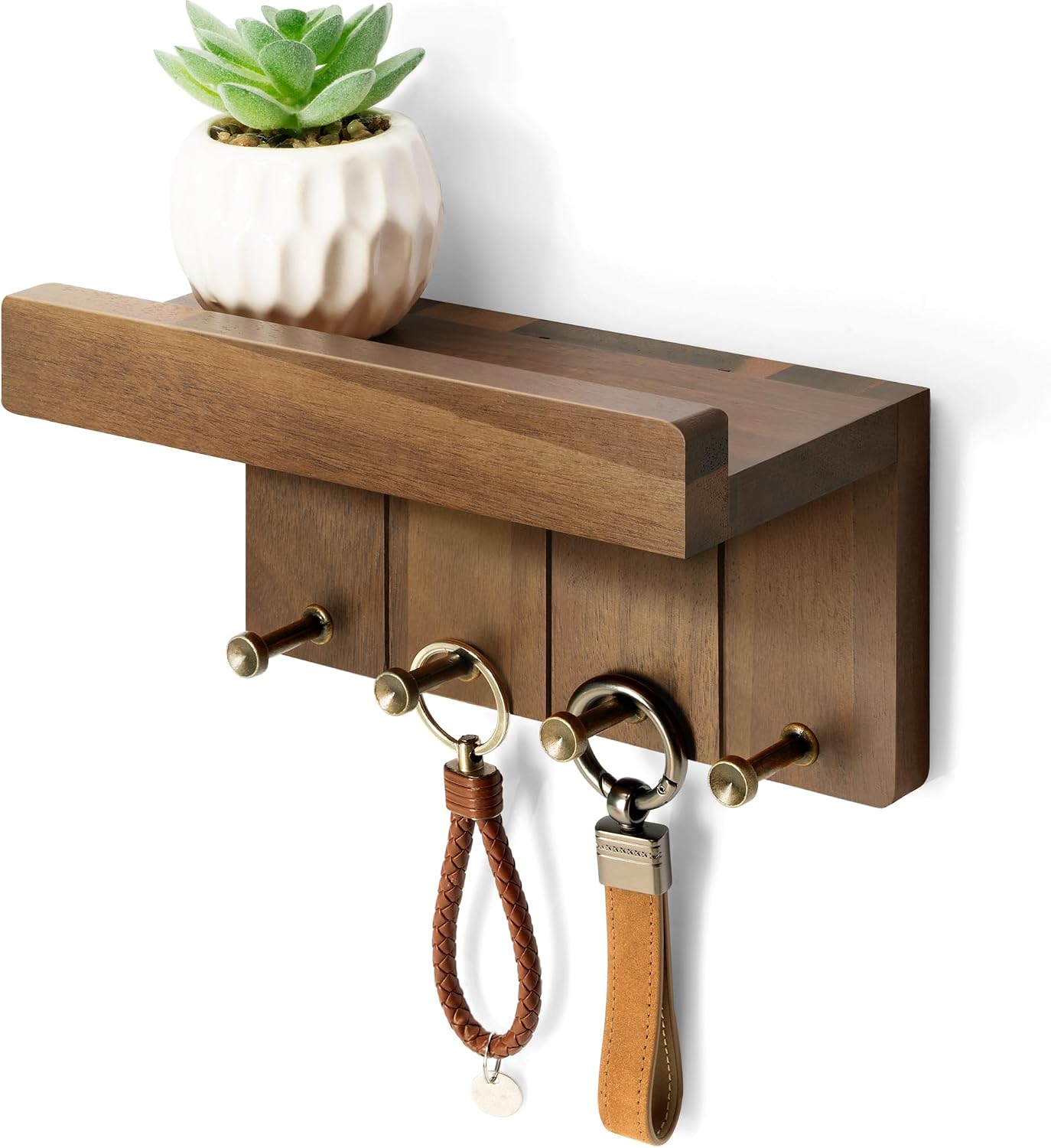 Rebee Vision Key Holder Wall Mount with Shelf for Entryway, Distressed Blue | Key and Mail Holder for Wall, Shelf, 4 Key Hooks, Farmhouse Decor, Room Decor Aesthetic, Compact Home Storage, Wall Organizer