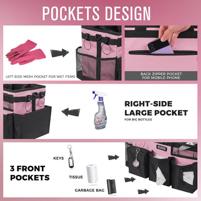 SCAVATA Wearable Cleaning Caddy Bag, Cleaning Caddy Supplies Organizer with Handle & Shoulder Straps for Housekeepers, Under Sink & Car Cleaning Tool Organizers with 4 Foldable Divider (Lake Blue)