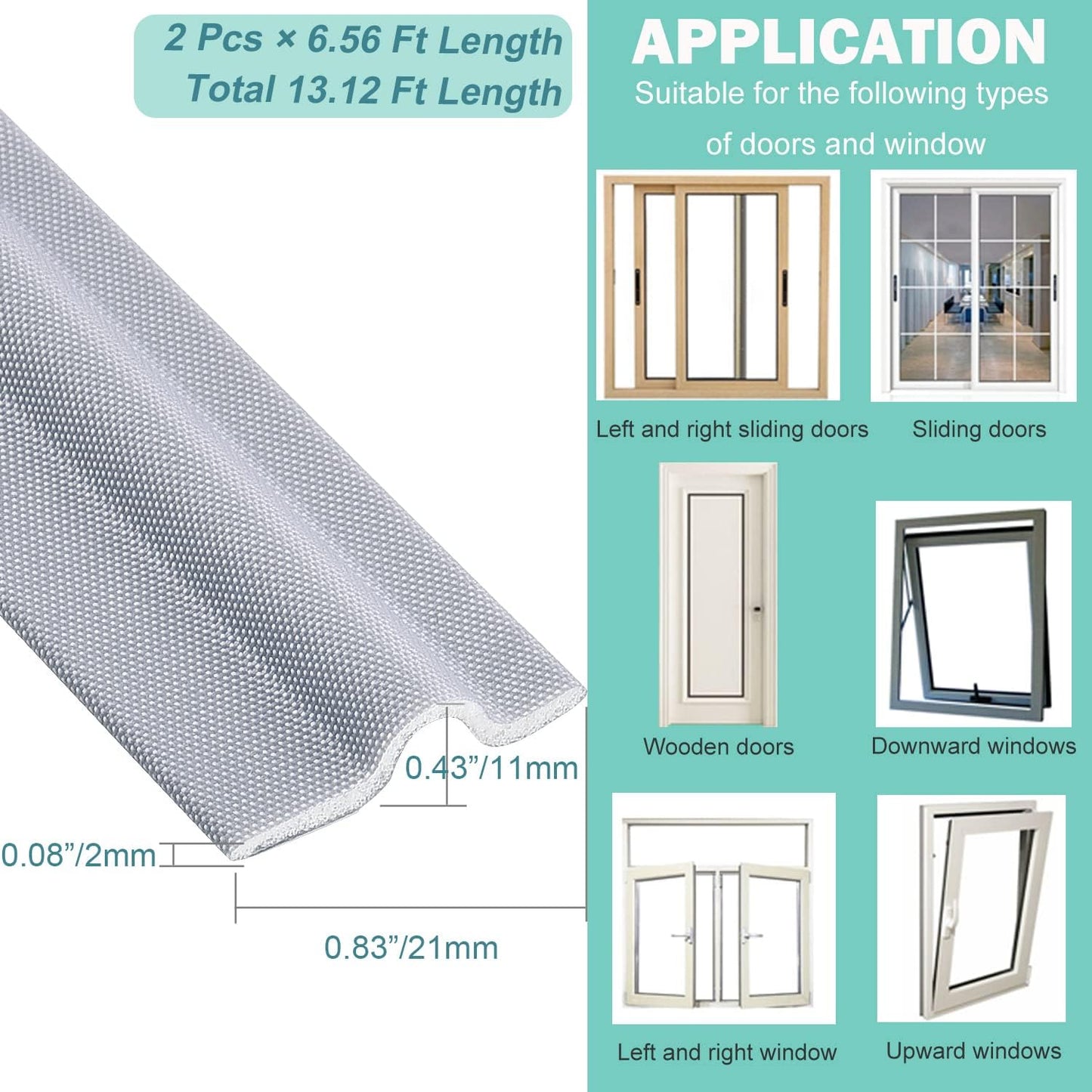 MOPMS Draft Stopper Sweep, Door Weatherproofing Stripping, Window Seal Strip Self-adhisive Soundproof Cuttable Weather Length 32.8 Ft (5 Pcs x 6.56 Ft), Grey