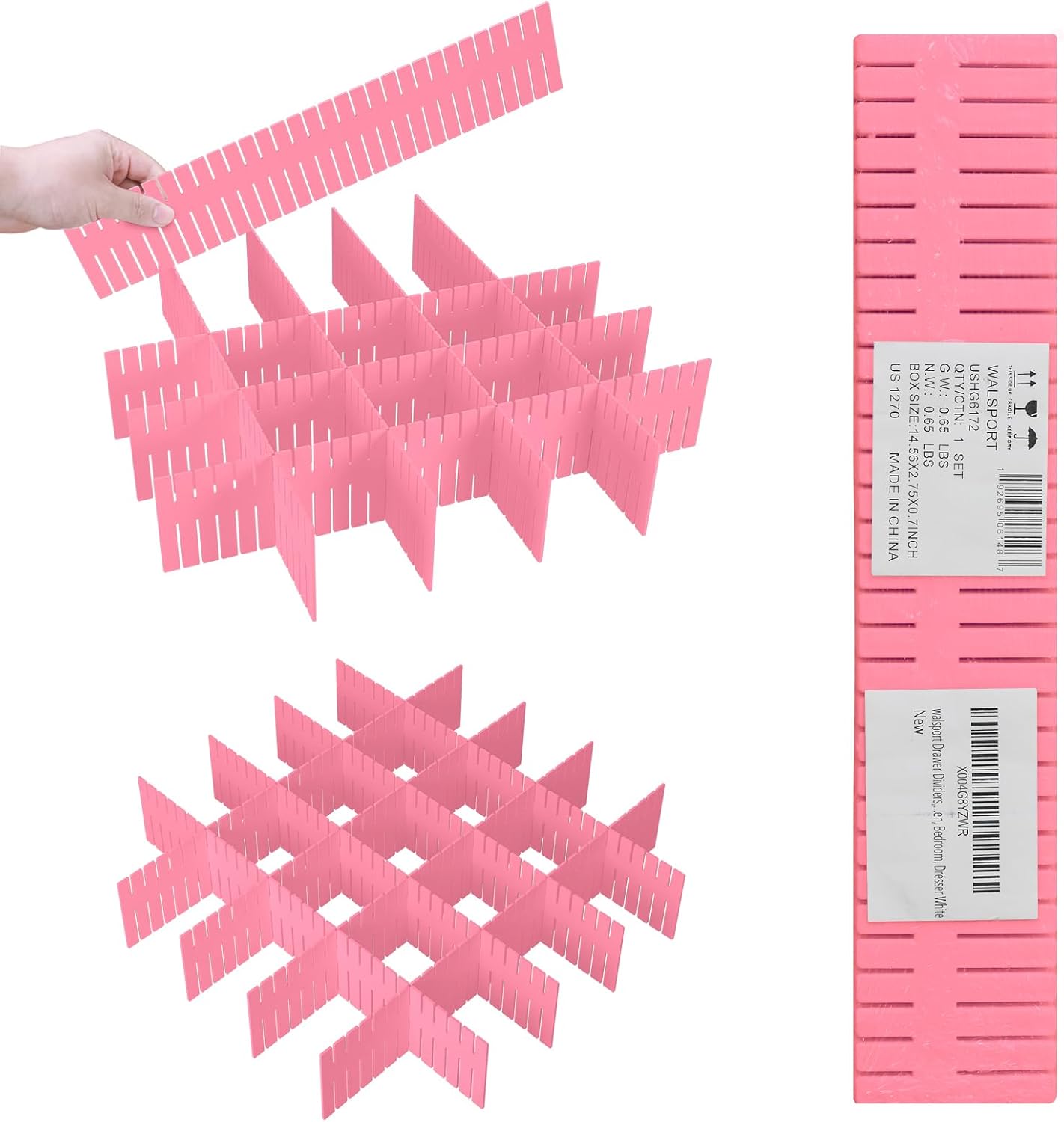 ALBAD Plastic Drawer Dividers Adjustable Drawer Organizer Dividers Separator for Tidying Clutter/Cutlery/Underwear/Socks/Clothes/Dresses/Boxes/Bins in Kitchen Bathroom Bedroom Office (8)