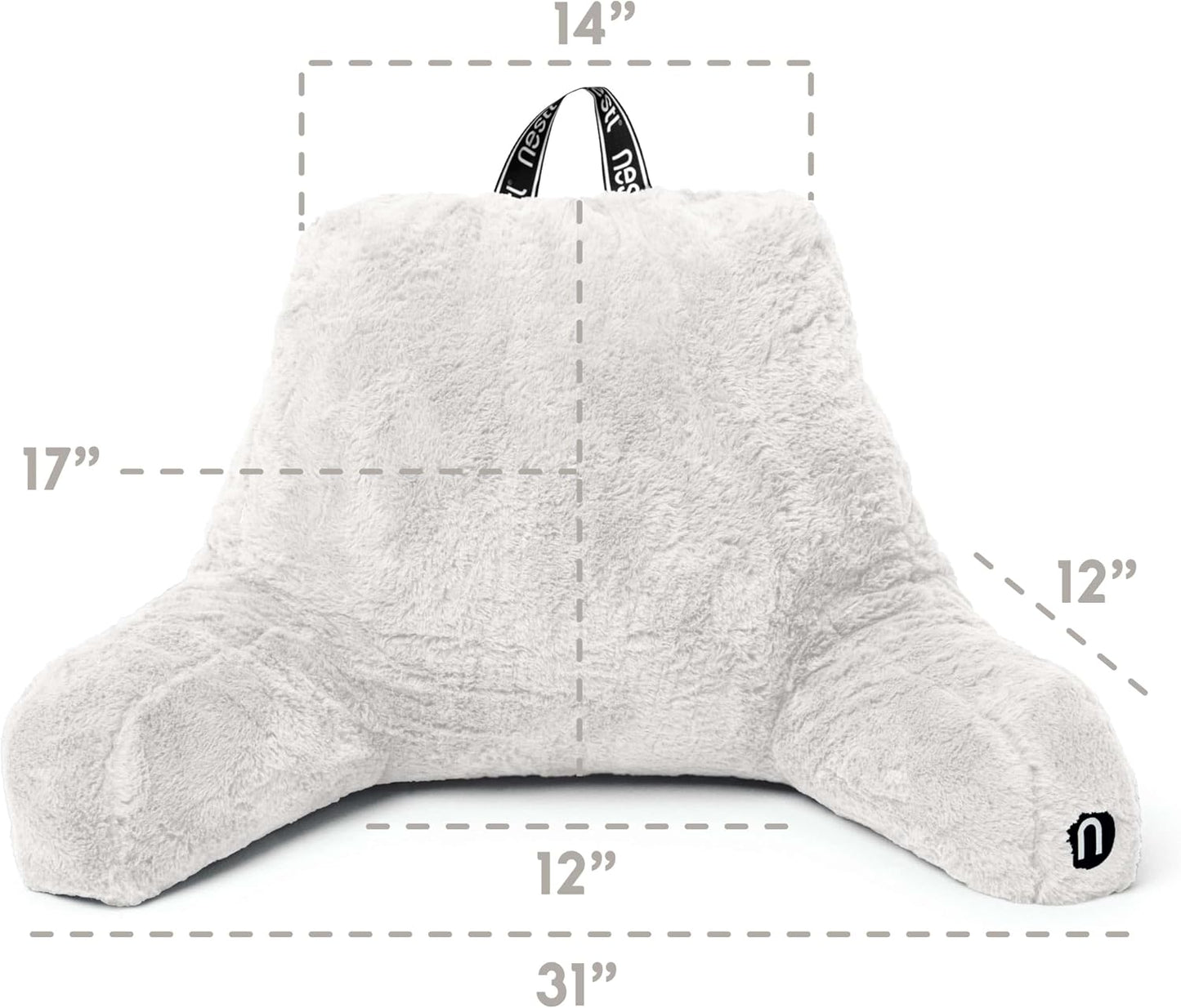 Nestl Fur Reading Pillow with Shredded Memory Foam, Stylish Back Pillow for Bed Sitting Up, Faux Fur Reading Pillows for Sitting in Bed Adult & Kids, Sit Up Back Support Pillow with Arms - Dark Grey