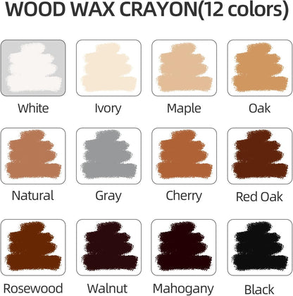 Boncart Wood Filler Sticks,12 Colors Wood Wax Crayons | For Repairing Scratches, Scuffs, Cracks, and Nail Holes on Wood Furniture, Floors, Cabinets, Tables, and Doors