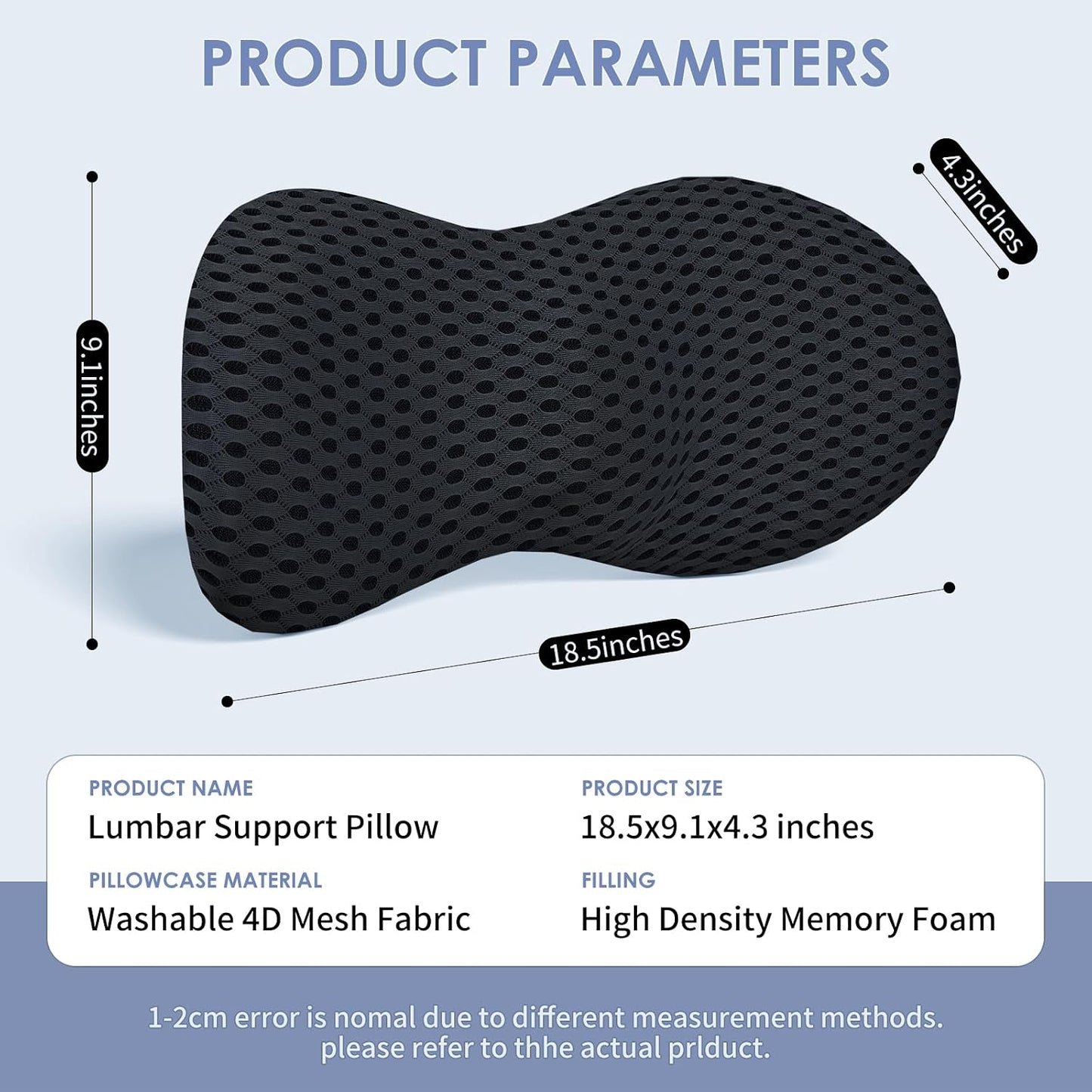 kasney Lumbar Support Pillow for Office Chair, Back Support Pillow, Gray | Memory Foam Lumbar Pillow for Low Back Pain Relief, Ergonomic Streamline Car Seat, Office Chair, Recliner and Bed