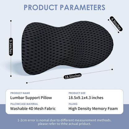 kasney Lumbar Support Pillow for Office Chair, Back Support Pillow, Gray | Memory Foam Lumbar Pillow for Low Back Pain Relief, Ergonomic Streamline Car Seat, Office Chair, Recliner and Bed