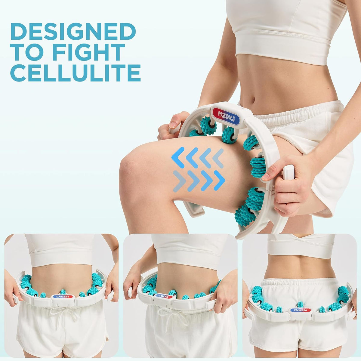 Cellulite Massage Tool - Lymphatic Drainage Massager - Muscle Roller, Deep Fascia Massage, Dimpled Skin Removal, Legs/Thighs/Buttocks, Anti-Cellulite Roller, Smooth Skin (14 Wheel - Green)