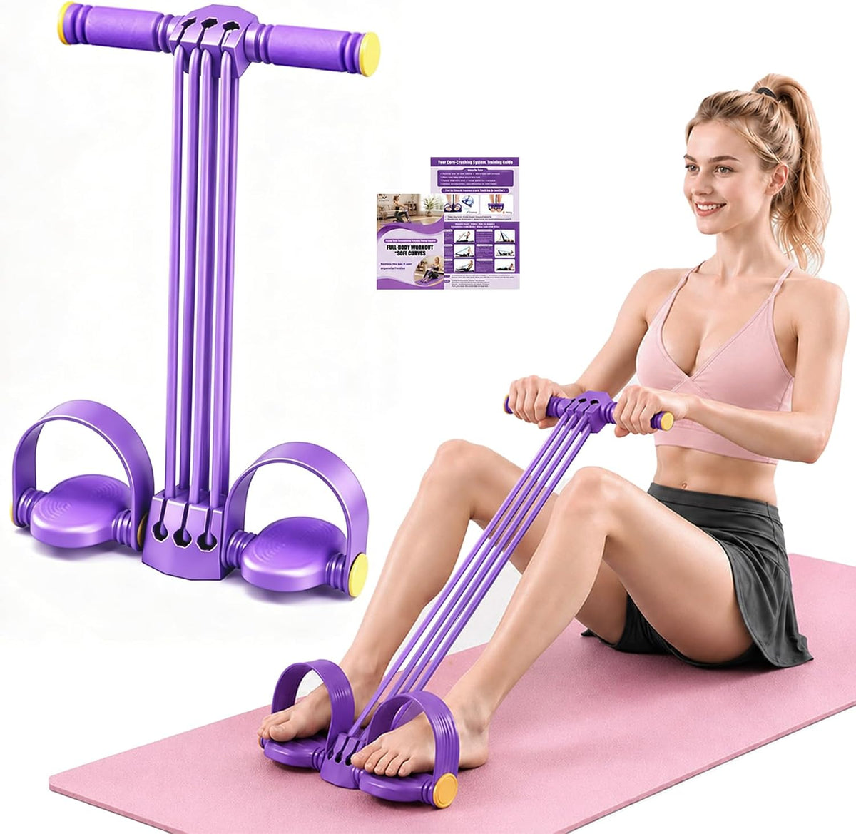 Foot Pedal Resistance Bands with Handles, Multifunction Elastic Yoga Exercise Bands, Home Gym Fitness Equipment for Women & Men to Tone Abs, Core, Legs, Arms, Waist