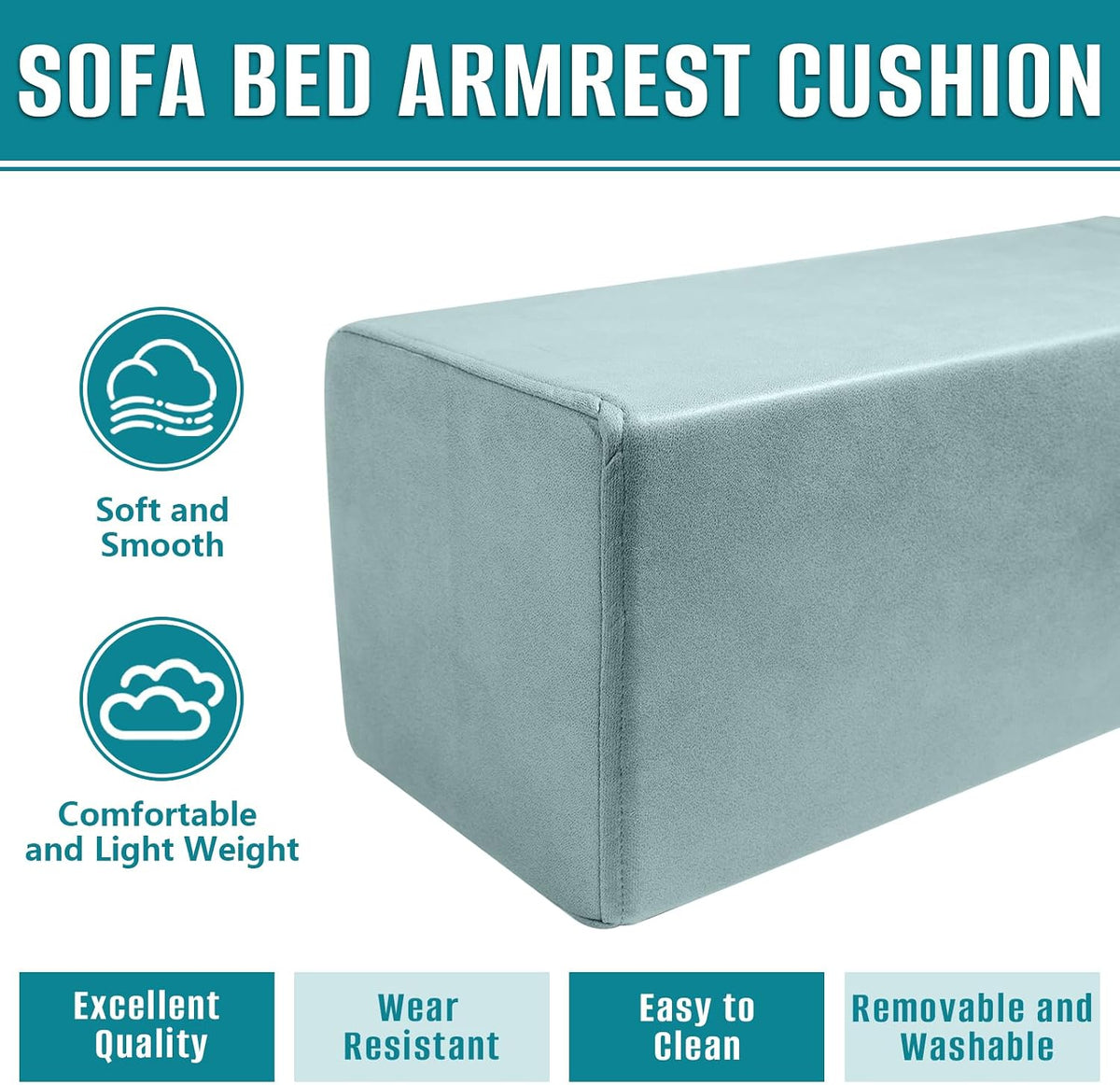 2 Pack Couch Arm Rest Pillow, 6''x6''x20'' Faux Leather Waterproof Cover, High Density Foam Armrest Cushion, Removable & Washable Elbow Support for Sofa, Bed, and Armchair (Medium Grey)