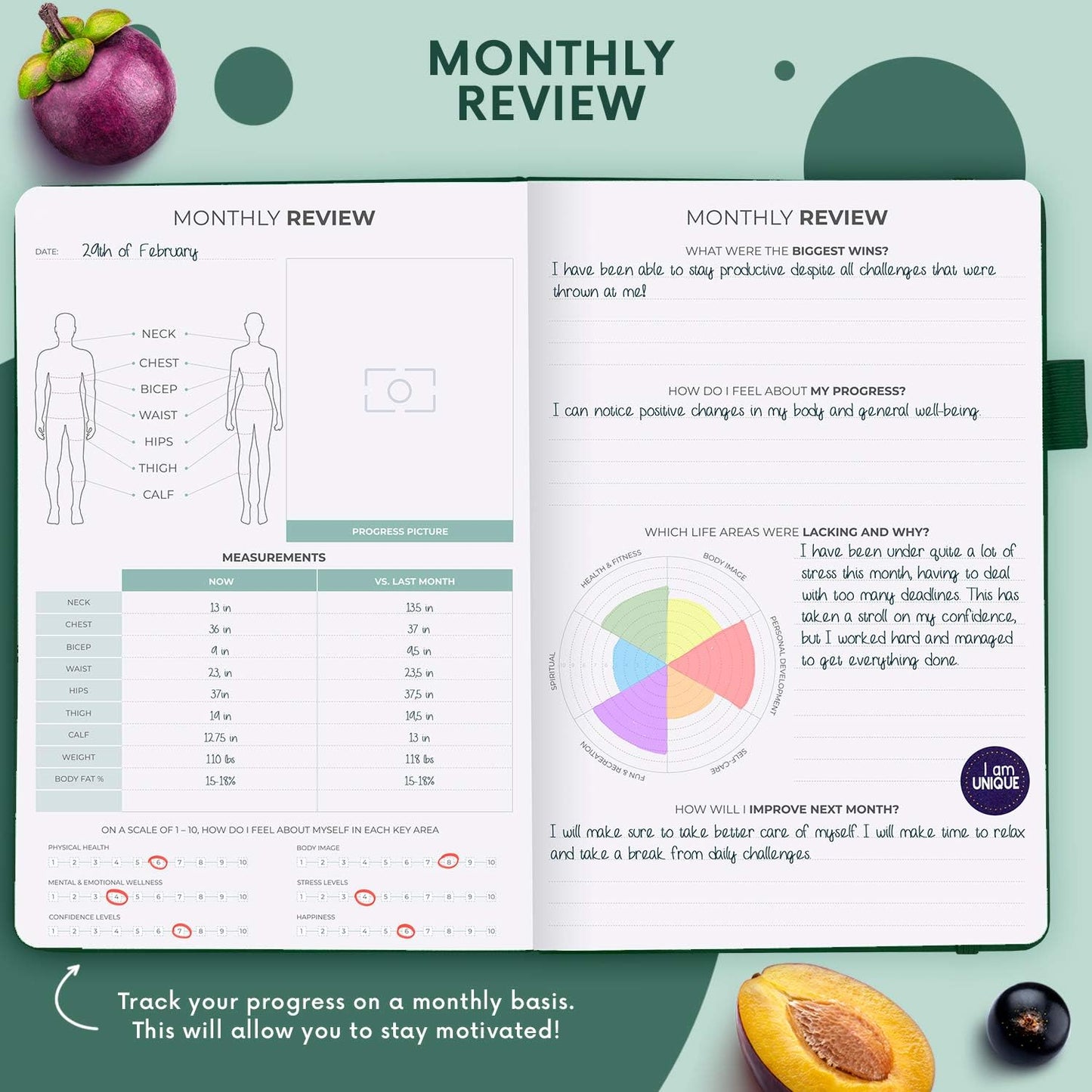 Clever Fox Wellness Planner & Food Journal for Weight Loss, A5 Orange | 5.8"x8.3" nutrition & exercise tracker for women tracking meals, diet & symptom diary, calorie counter notebook, stickers