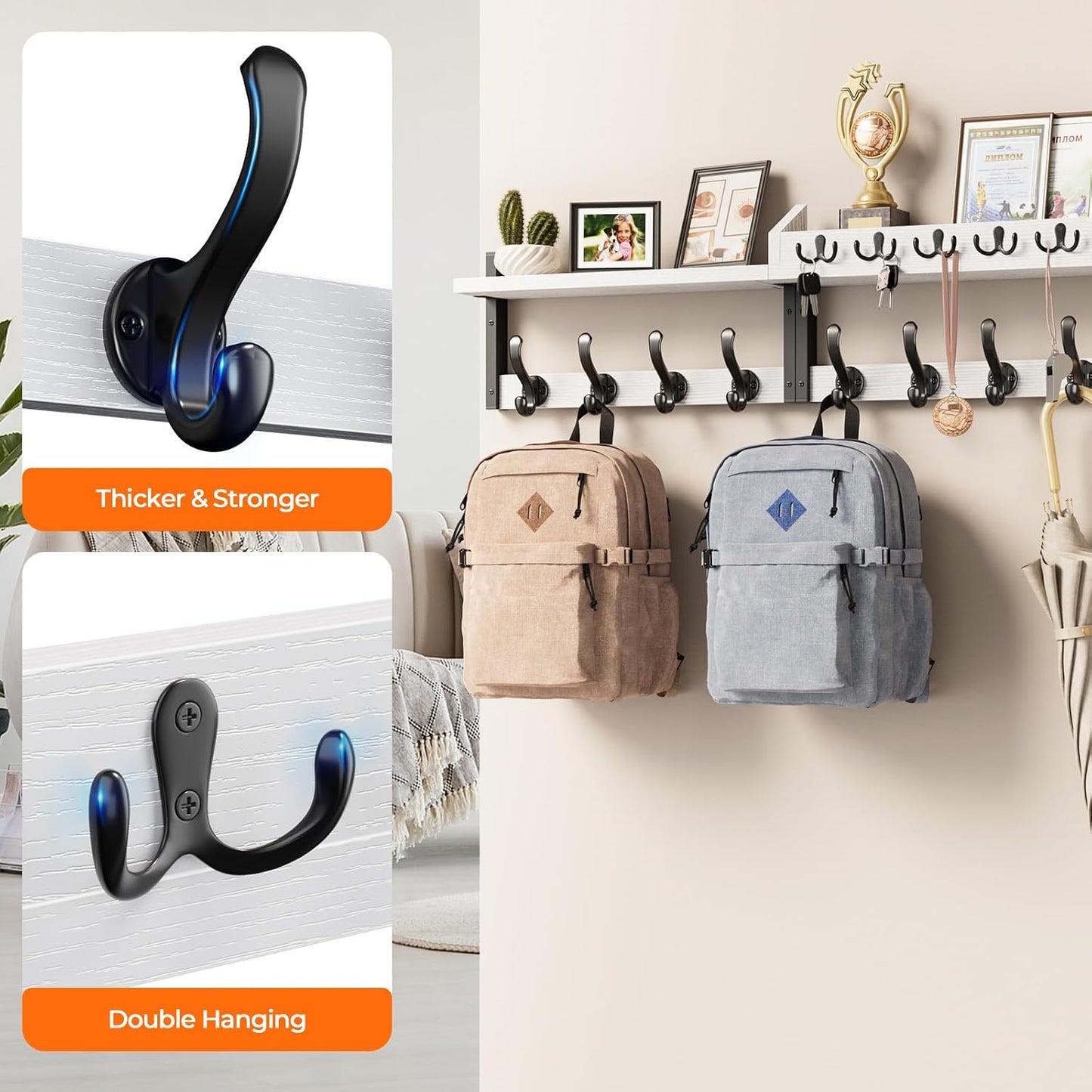Evermagin 29" Coat Rack Wall Mount with Shelf for Entryway, Rustic Brown | Wall Mounted Coat and Key Rack with Hooks, Key Holder with Mail Organizer for Wall, Living Room, Mudroom, Bedroom