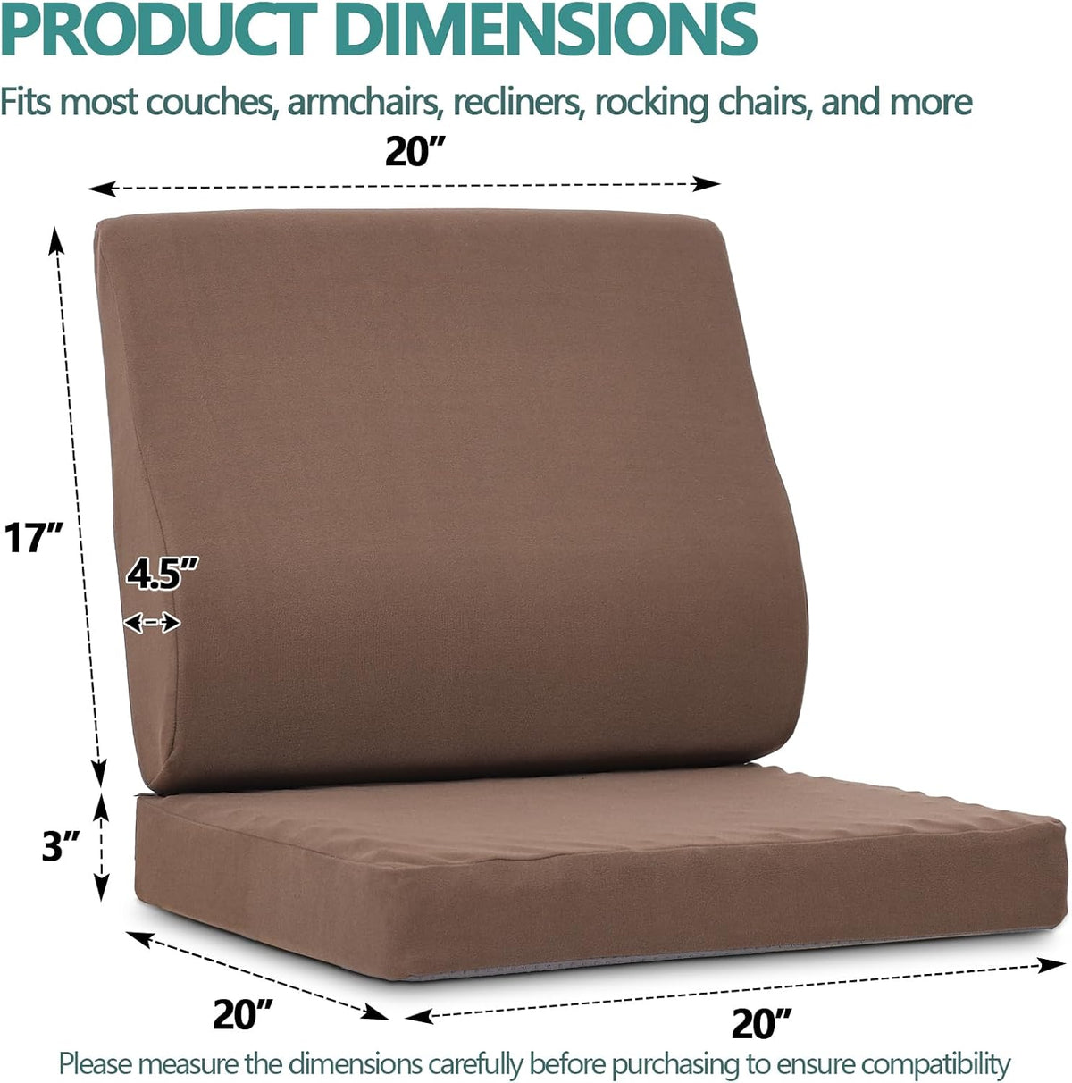 Shinnwa Lumbar Support Pillow for Recliner, Ultra-Soft Foam Back Support Pillow and Egg Crate Foam Seat Cushion 2-in-1 for Couch, Office Chair, for Back Pain Relief, Brown