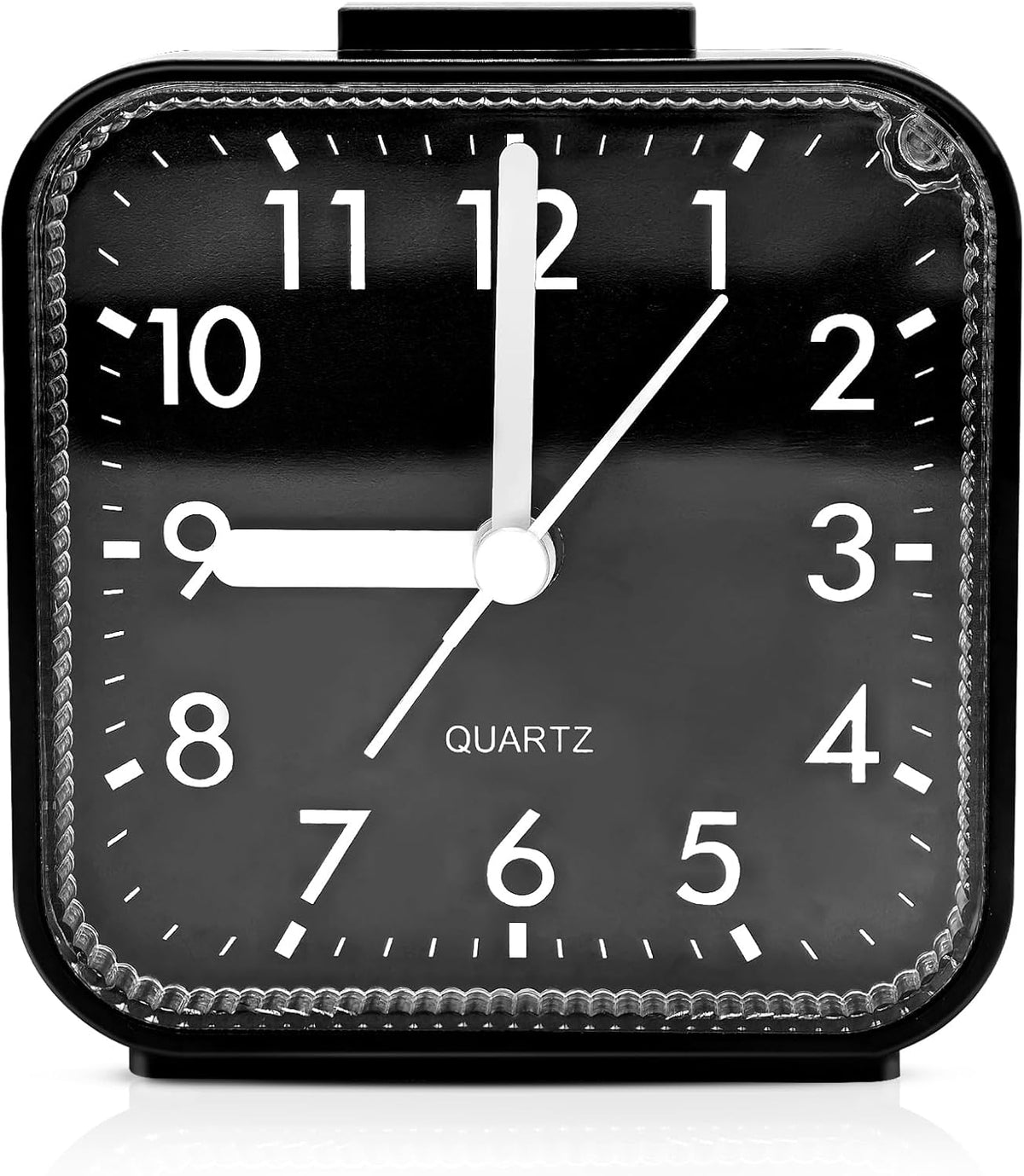Lamisola Small Analog Travel Alarm Clock, Battery Operated Desk Table Shelf Clock for Kids, Quieter Bedside Alarm Clocks for Bedrooms Bathroom Living Room Kitchen, Black