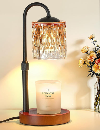 Briever Dimmable Candle Warmer Lamp with Timer, Height Adjustable Electric Candle Wax Warmer, Christmas Birthday Gifts for Women Mom, House Warming Gifts New Home Room Decor, Black Solid Wood Base