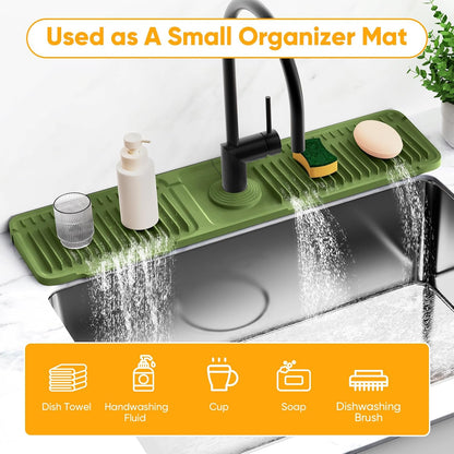 24'' Longer Faucet Mat for Kitchen Sink Splash Guard[7° Slope Fast Self-draining][Snap Lock Fit]Kitchen Sink Faucet Mat Splash Guard Kitchen Sink Area Water Splash Guard Behind Faucet Draining Mat
