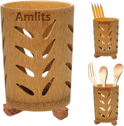 Bamboo Toothbrush Holder with Drainage – Quick Drying Single-Piece Design –Toothbrush Holders for Bathrooms – Wooden Toothbrush Holder Resilient in Humid Conditions - Glossy Leaves