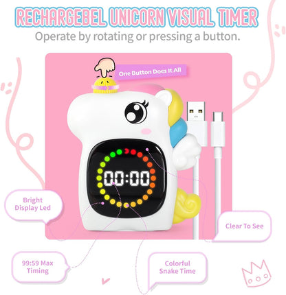 Unicorn Rechargeable 99M Visual Timer for Kids, Potty and Home Study Timer | Digital Adjustable Volume Countdown Classroom Timer ,Visual Time Progress Display,