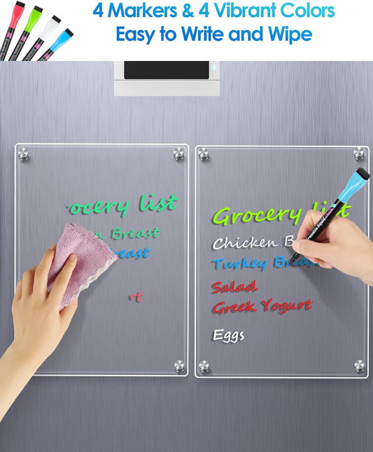 MaxGear Acrylic Magnetic Whiteboard for Fridge, 12 x 8 Inch Dry Erase Board | Durable Acrylic Material, Powerful Magnets, Smooth Writing and Easy Cleaning for Grocery Lists, Meal Plans, and Reminders