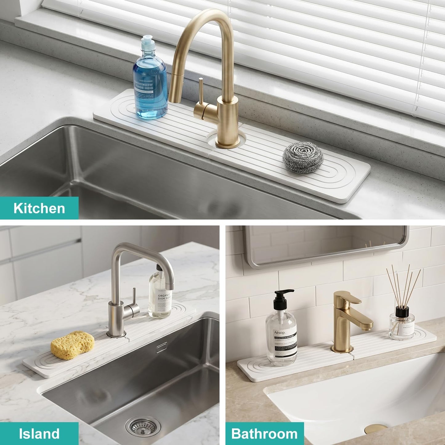 Fast Dry Stone Faucet Mat for Bathroom Sink Kitchen Counter Marble Trays | Small Diatomite Sink Splash Guard White Absorbent Tray Counter Quick Drying Stone Kitchen Diatomaceous Earth Around Faucet