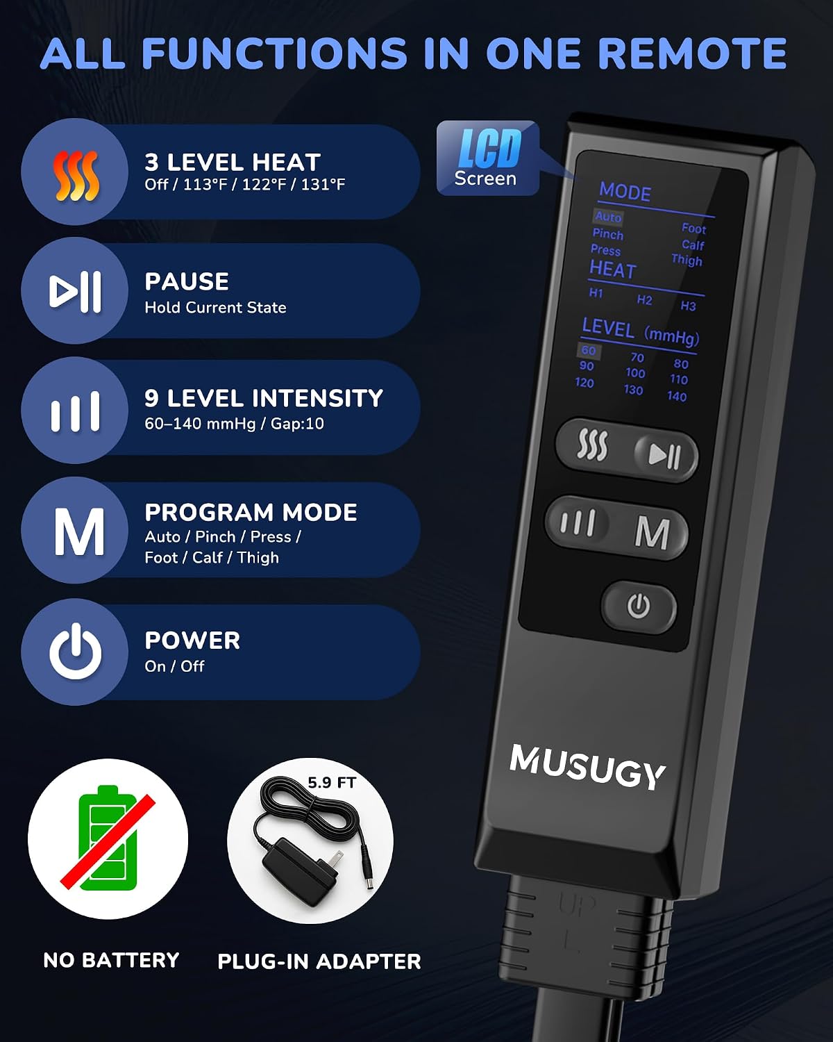 Leg Compression Massager with Heat for Circulation and Pain Relief | Sequential Full Leg Air Compression Boots, Recovery System, 6 Mode, 9 Intensity, 3 Heat, Plug-in Use, Mom, Dad, Athletes, Gym