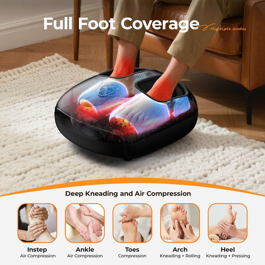 Foot Massager with Heat, 4 Modes & Vibration & Compression & Rolling for Feet Toes Relief, Electric Shiatsu Foot Massager with Remote, Fits Up to Men's Size 12, Gift for Women Men Father's Day