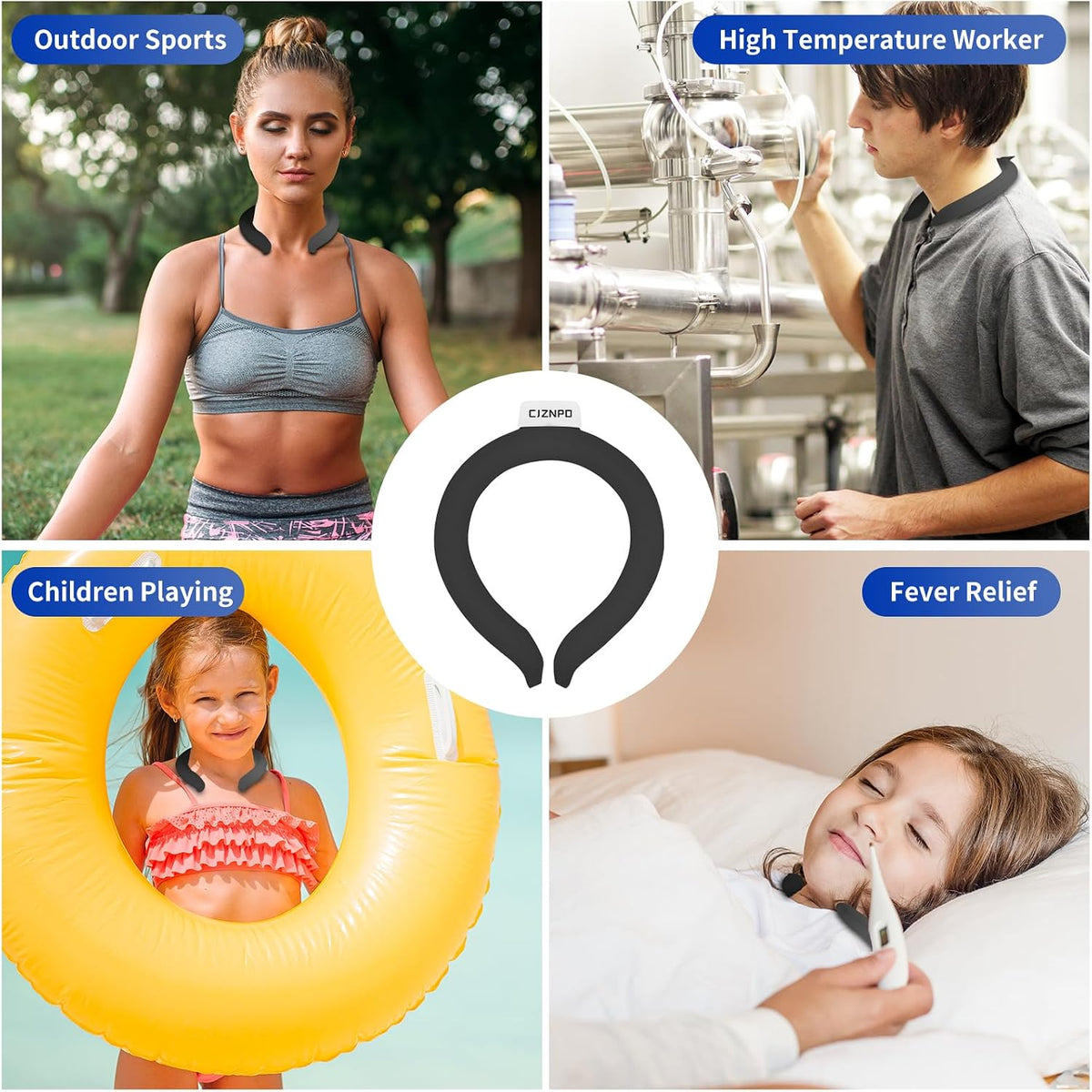 2PCS PCM Neck Cooling Tube with Insulated Bag, Reusable Ice Ring Neck Cooler Wrap, Wearable Neck & Shoulder Cooling Ring for Hot Weather Outdoor Work, TPU Freezable Collar (Blue+Black)