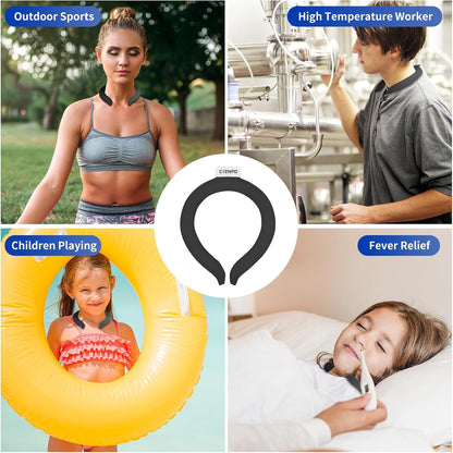 2PCS PCM Neck Cooling Tube with Insulated Bag, Reusable Ice Ring Neck Cooler Wrap, Wearable Neck & Shoulder Cooling Ring for Hot Weather Outdoor Work, TPU Freezable Collar (Blue+Black)